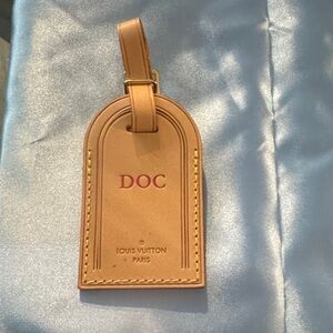 Louis Vuitton Tan Leather Luggage Tag with Pink DOC Embossing
